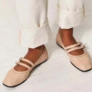 Free People Gemini Ballet Flats Tan Cream Leather Size 9.5